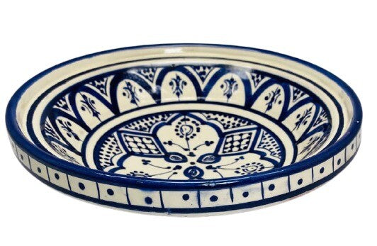 Moroccan Tagine Blue & White Base 7 7/8”D Terracotta Salad Bowl Tajine – No Lid