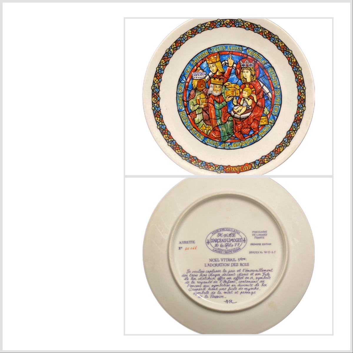 D’Arceau Limoges 4-Noel Vitrail Porcelain Plates Christmas Holiday Season