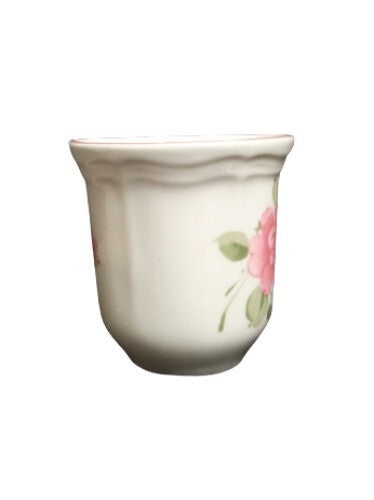 Gibson Designs ROSELAND 6-Cups & 6-Saucers Pink Roses Tan Body Pink Trim Ceramic