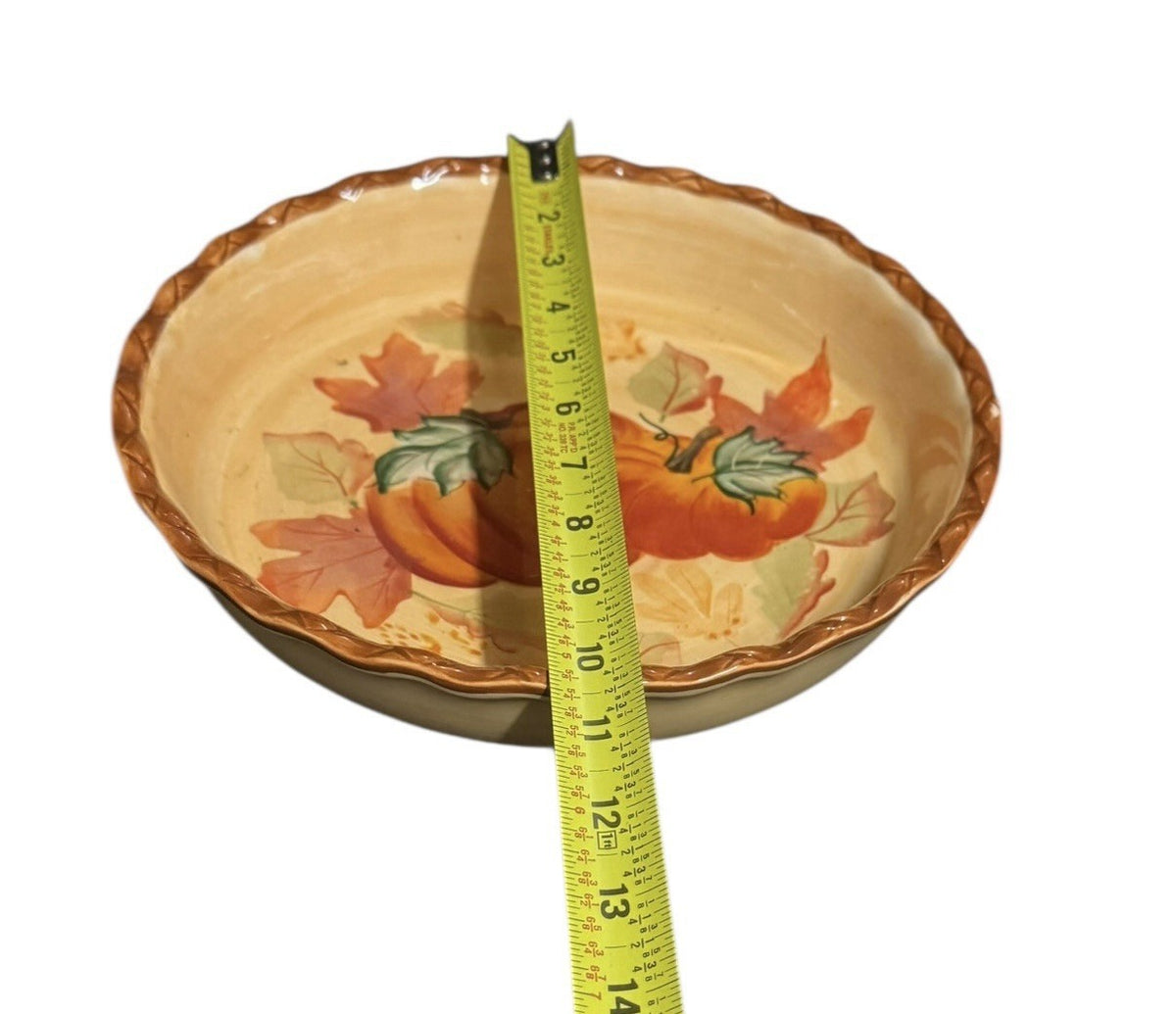 Home Accents Pumpkin Leaves 10.5” Scalloped Ceramic Serving Bowl Oven Safe