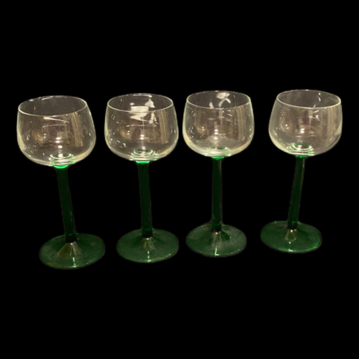 Cristal D'Arques-Durand 6 Green Emerald Stem Cordial Glasses Pedestal Glassware