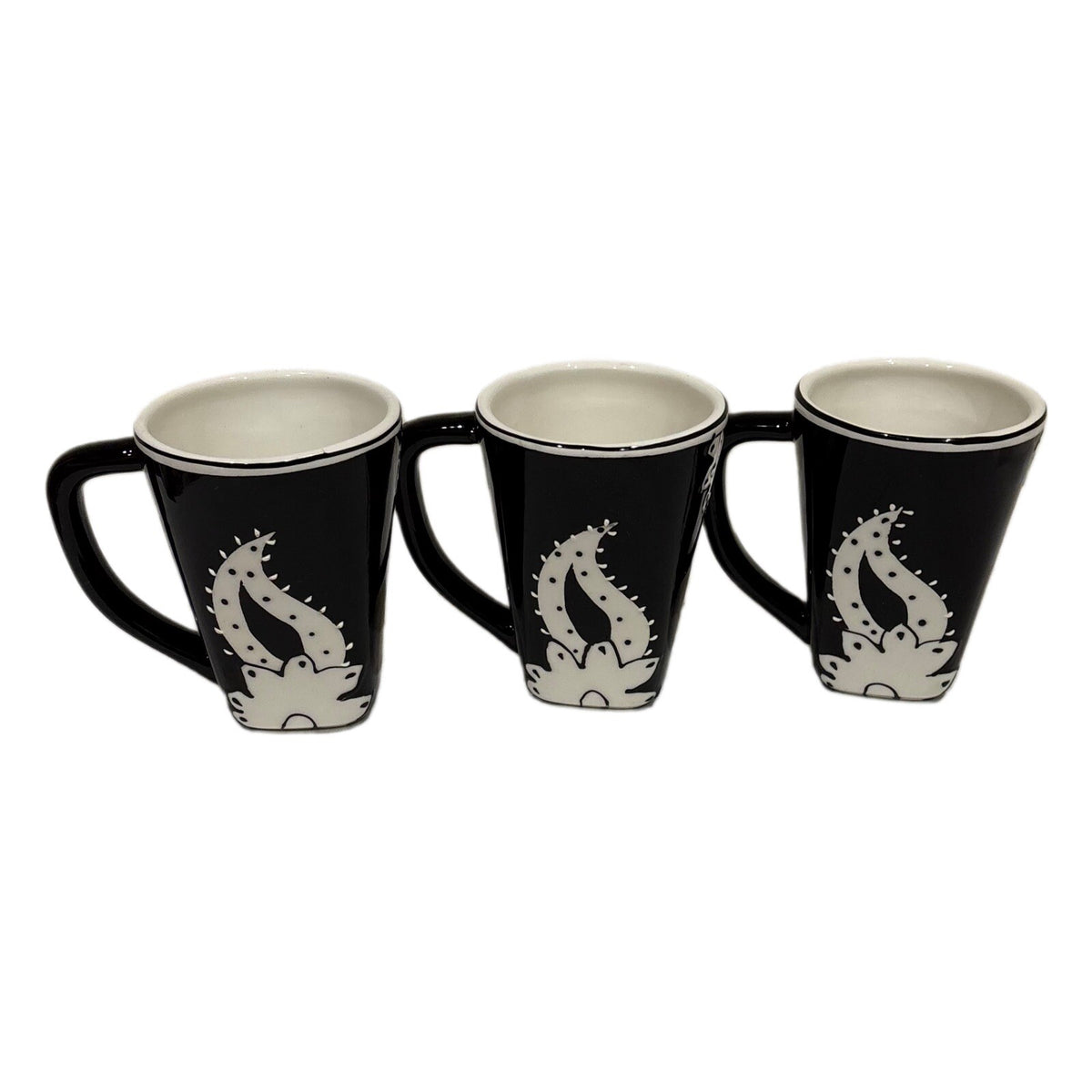 Rare ND 4-Salad Plates 3-Mugs Black White Hand-Painted Ceramic Dinnerware Set