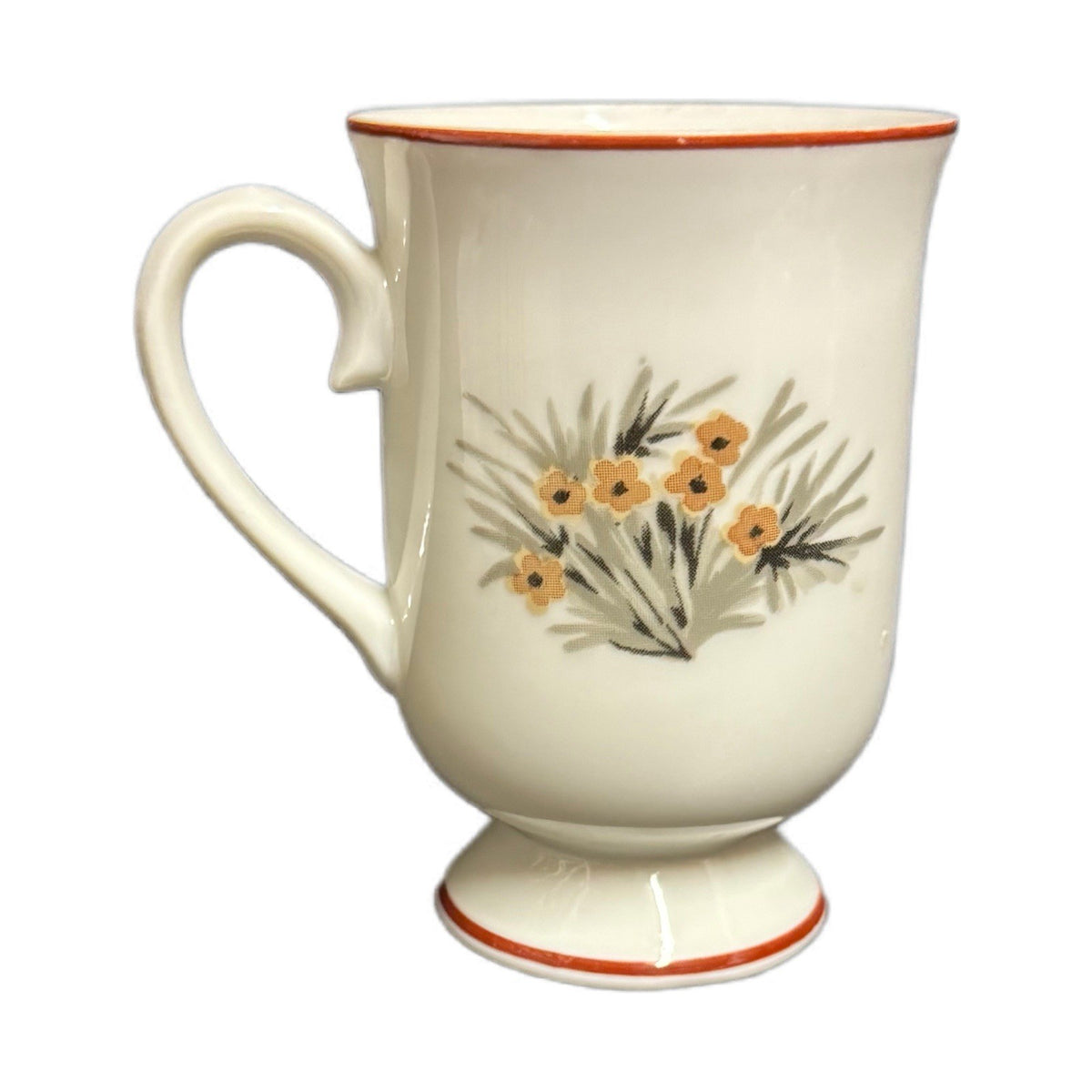 Royal Domino Mountain Wood Porcelain Mug – Floral Footed Cup Japan 5.5”