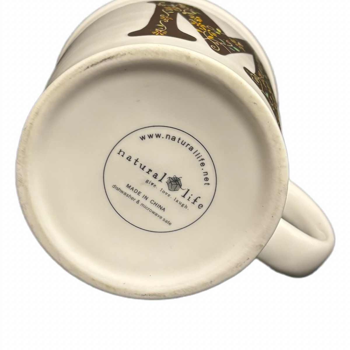 Natural Life Mug Letter M Love The Moment Initial Monogram Floral Coffee Tea Cup