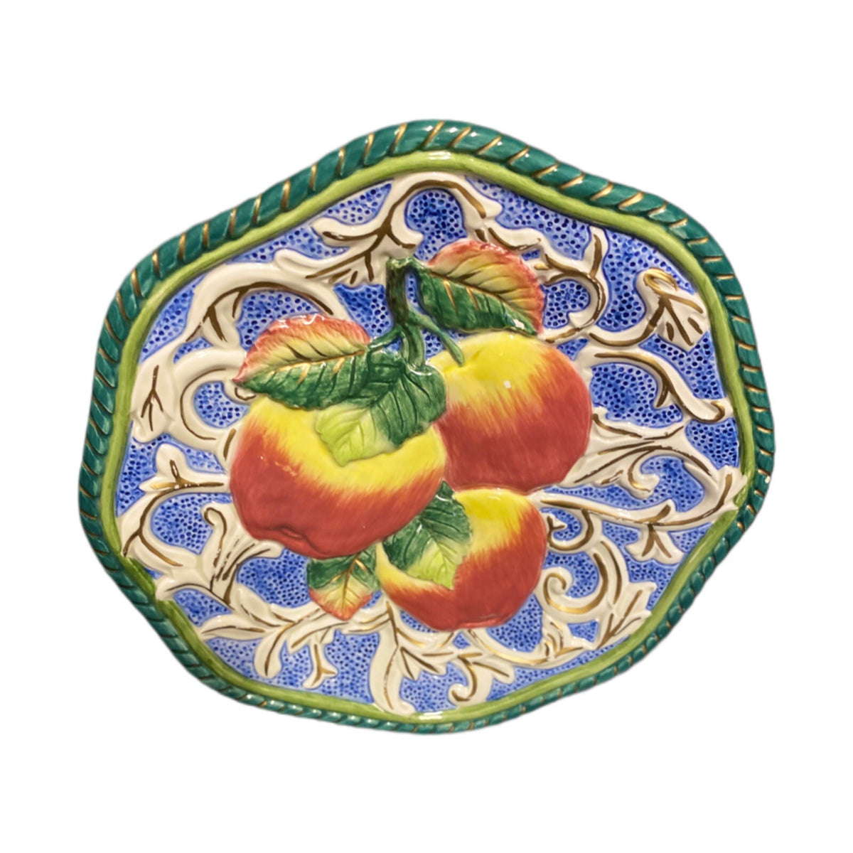 Fitz & Floyd Florentine Apple 3D Relief Canape Accent Plate Italy Style