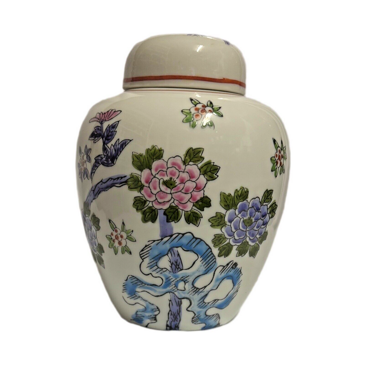 Vintage Japanese Ginger Jar with Lid Hand-Painted Floral Porcelain Design Japan