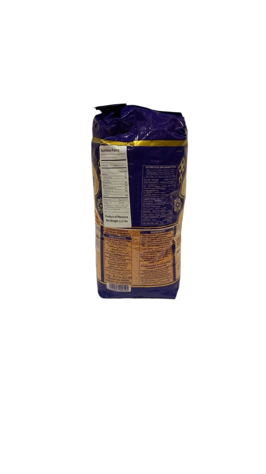 2 Packs DARI Whole Wheat Couscous 1kg Moroccan Couscous Complet High Fiber Produ