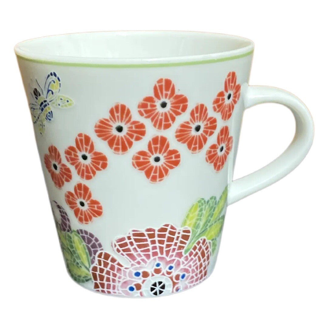 Anthropologie MOSAIC SPRING FLORAL Ceramic Mug Japan Botanical Gardens Daisy Bee
