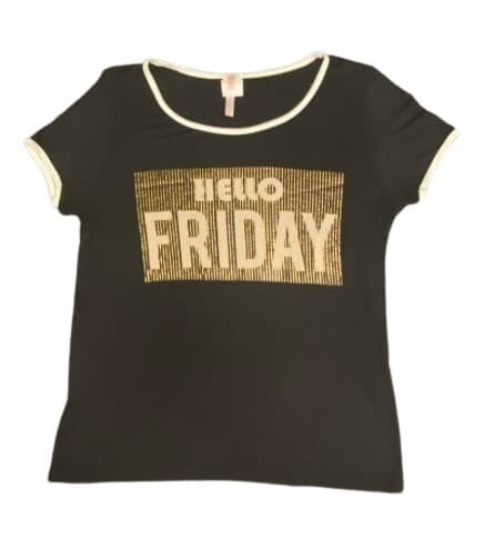 T-Shirt Hello Friday by Arubee M Women Tee Black White Gold Top