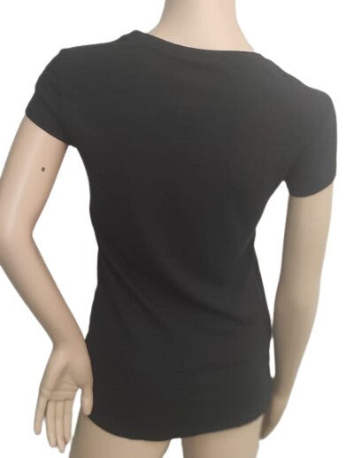 Eco Yoga Prints T-shirt Women Black Silver Top SM. Sustainable Organic Clothing