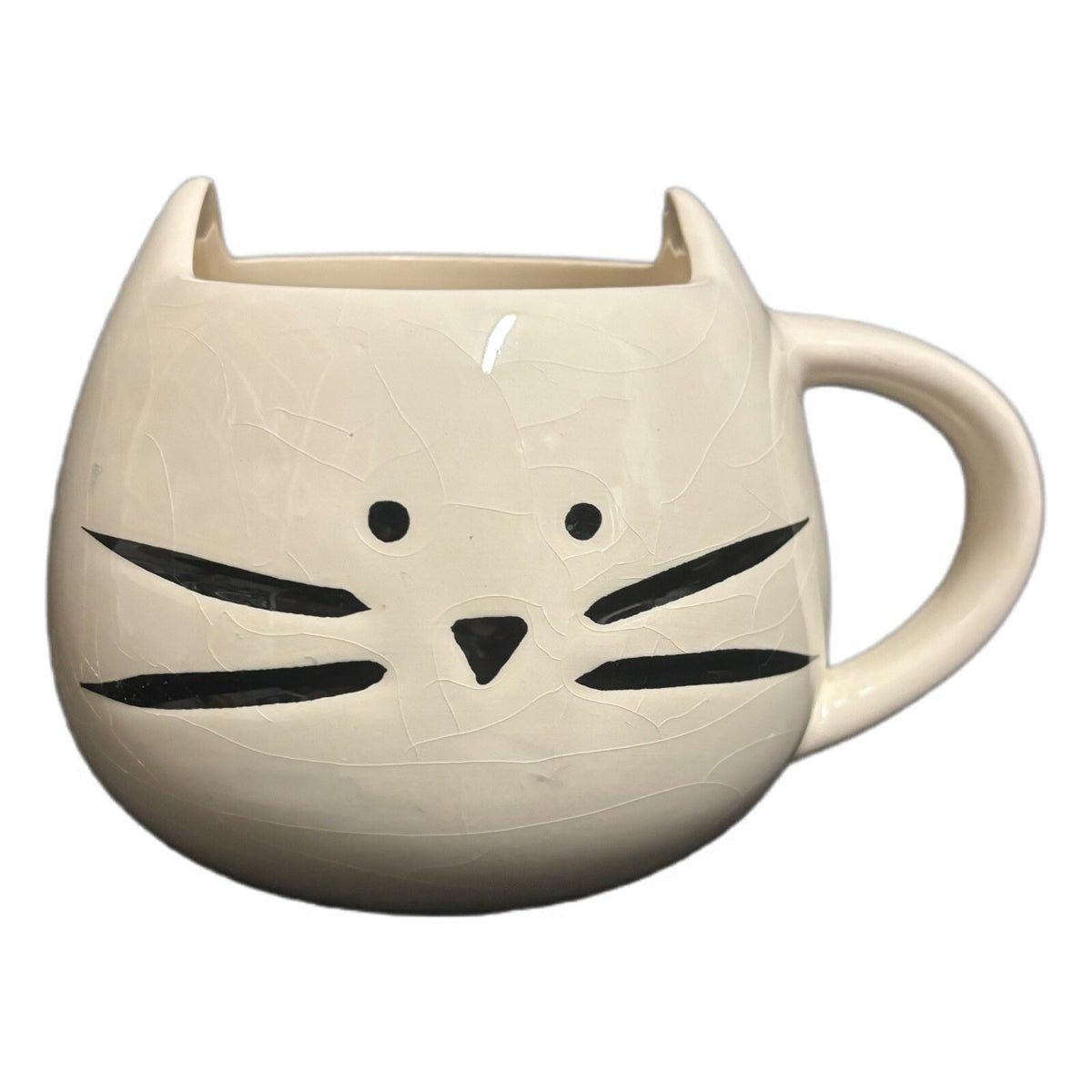 Cat Face Mug Black &  White Kitty With Ears Ceramic Coffee Tea Cup