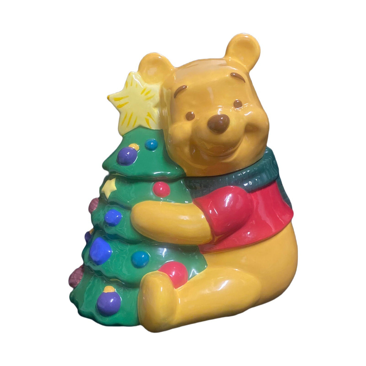 Vintage The Disney Store Winnie The Pooh Christmas Tree Ceramic Cookie Jar 11" H