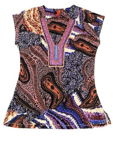 Anthropologie By One September T-Shirt Print Colorful Tee Embroidered Top S