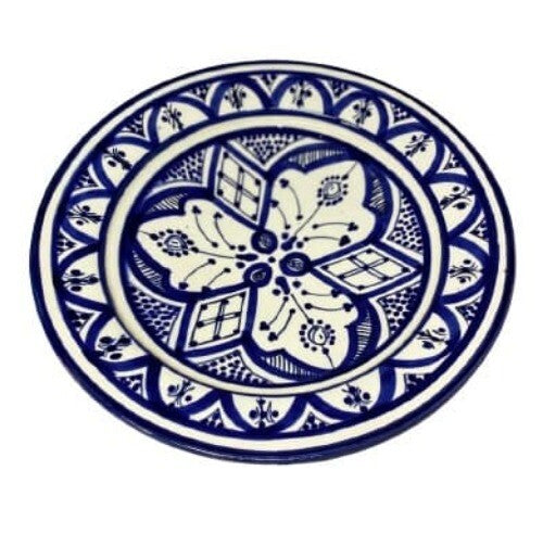 Moroccan Pottery Plate Bowl Terracotta Geometric ART 10 3/8"D GGE SOUK-SAFI BLUE