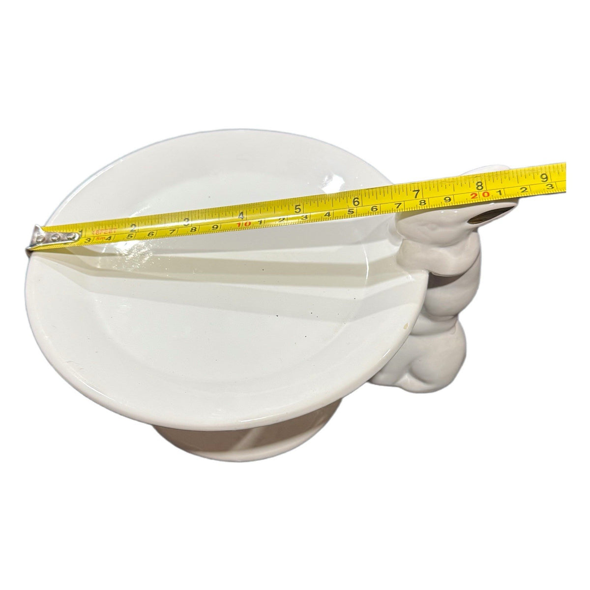 White Ceramic Bunny Pedestal Plate with Gold Ears – Cake Stand or Trinket Dish