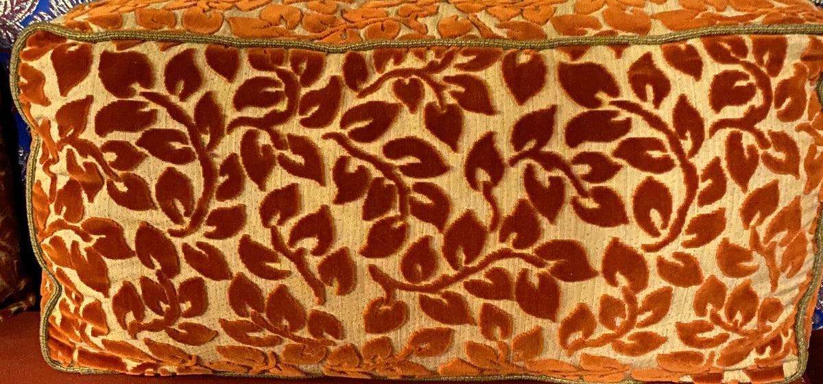 Pillow Cover Rectangular Velvet Look Leaves With Zipper 24" L x 12" W x 5" D