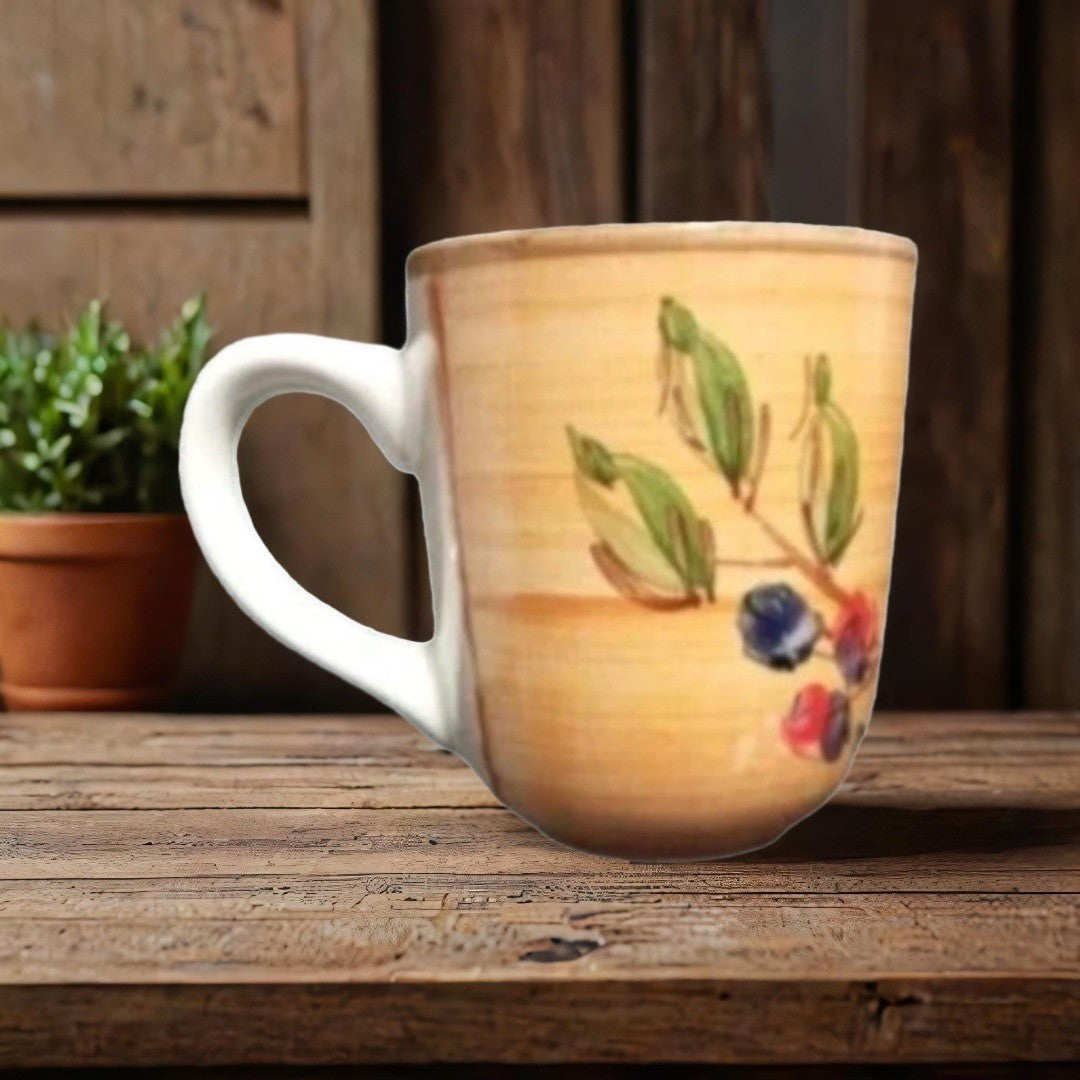 Gibson Roman Olive 4 Mugs Set Hand-Painted Yellow Olive Branch 8 oz Coffee Tea