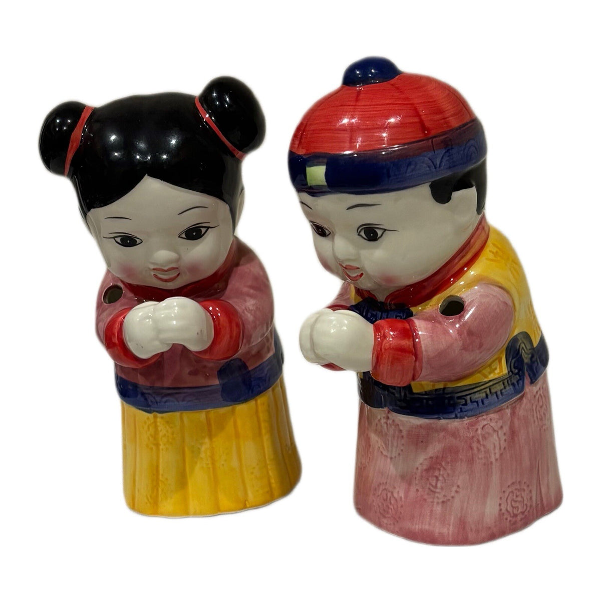 Vintage Tiki Mugs Set – Figural Chinese Boy & Girl – Ceramic Statue Cups