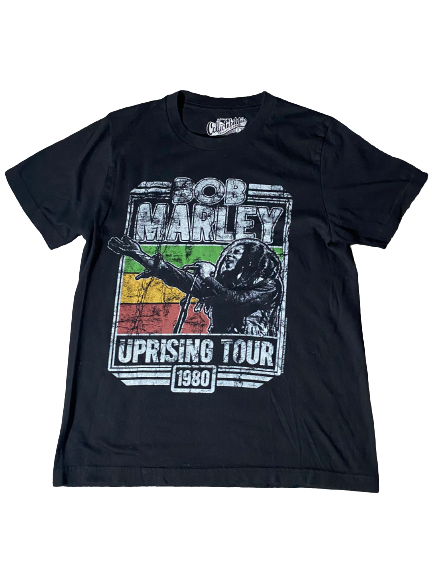 Bob Marley Uprising 1980 Tour Old Navy T-shirt Repro Distressed Black SM.