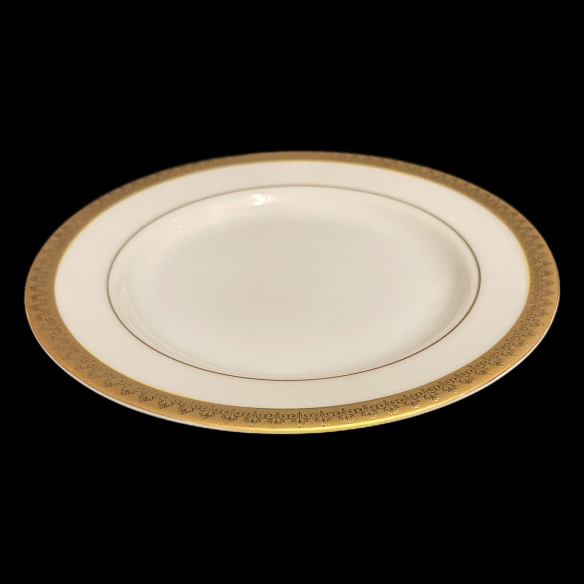 Gabbay QUEEN VICTORIA 6- Salad Plates Ceramic White Gold Border Trim Dinnerware