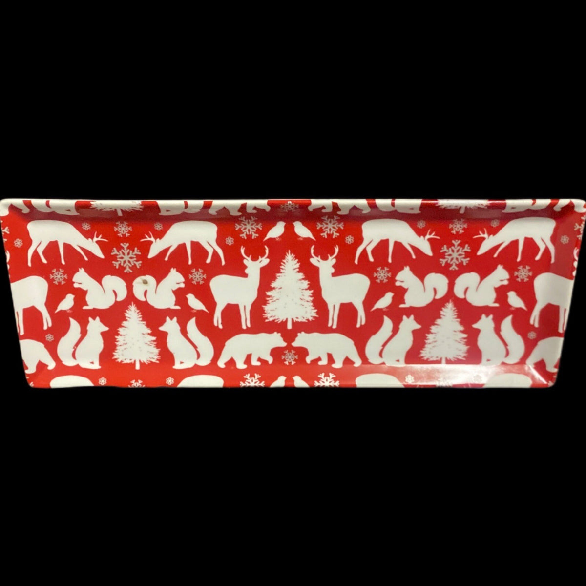 FOOD NETWORK Red Serving Tray Reindeer Bear Tree Ceramic Winter Cheese Cookies