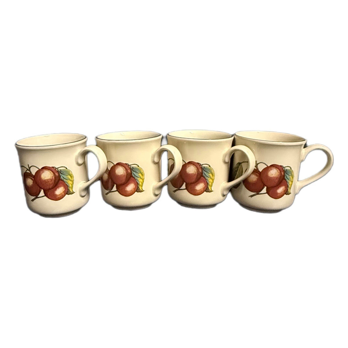 Staffordshire Autumn Fayre Cherry Mugs Set 4 England Vintage 10 Oz. Cups 3 5/8”H