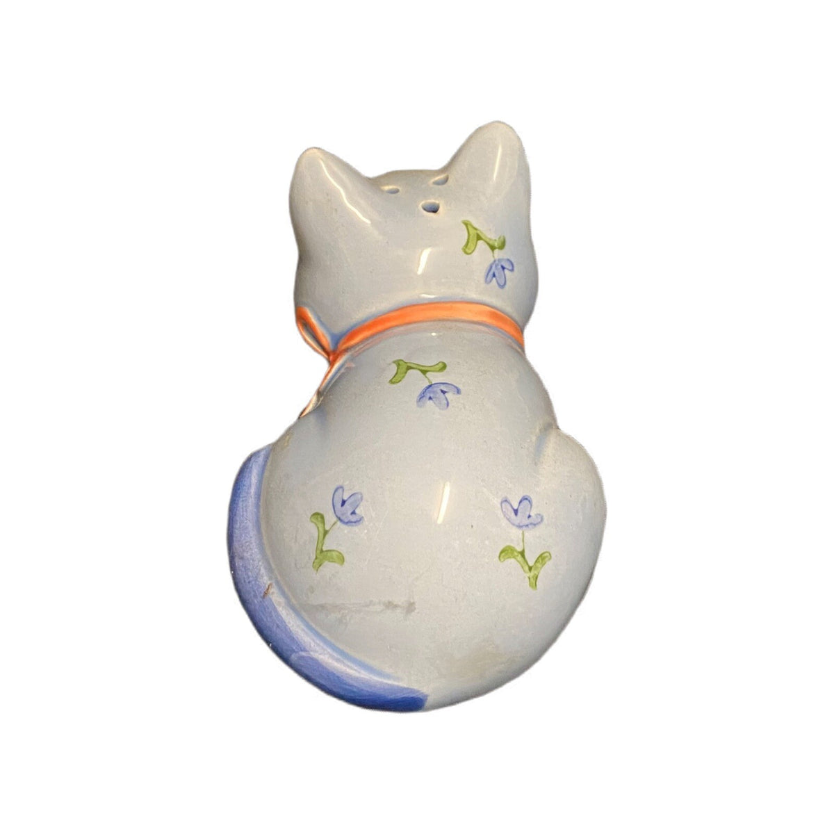 Vintage Otagiri Salt & Pepper Shakers Whimsical Blue Cat & Flowers Ceramic Japan
