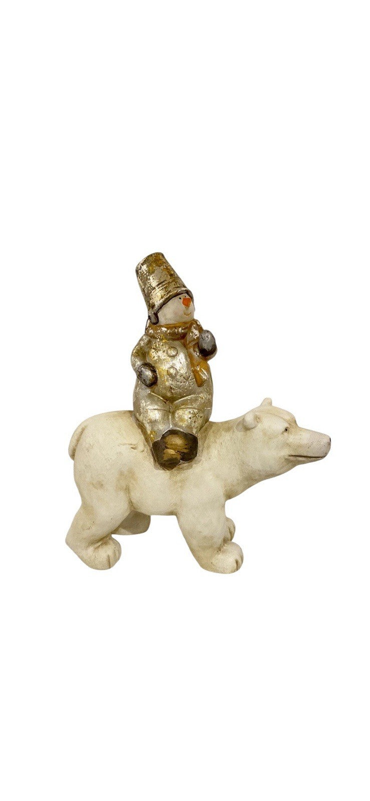 Vintage SEYMOUR MANN Snowman Riding On Polar Bear Winter Ceramic Home Accent 9"H