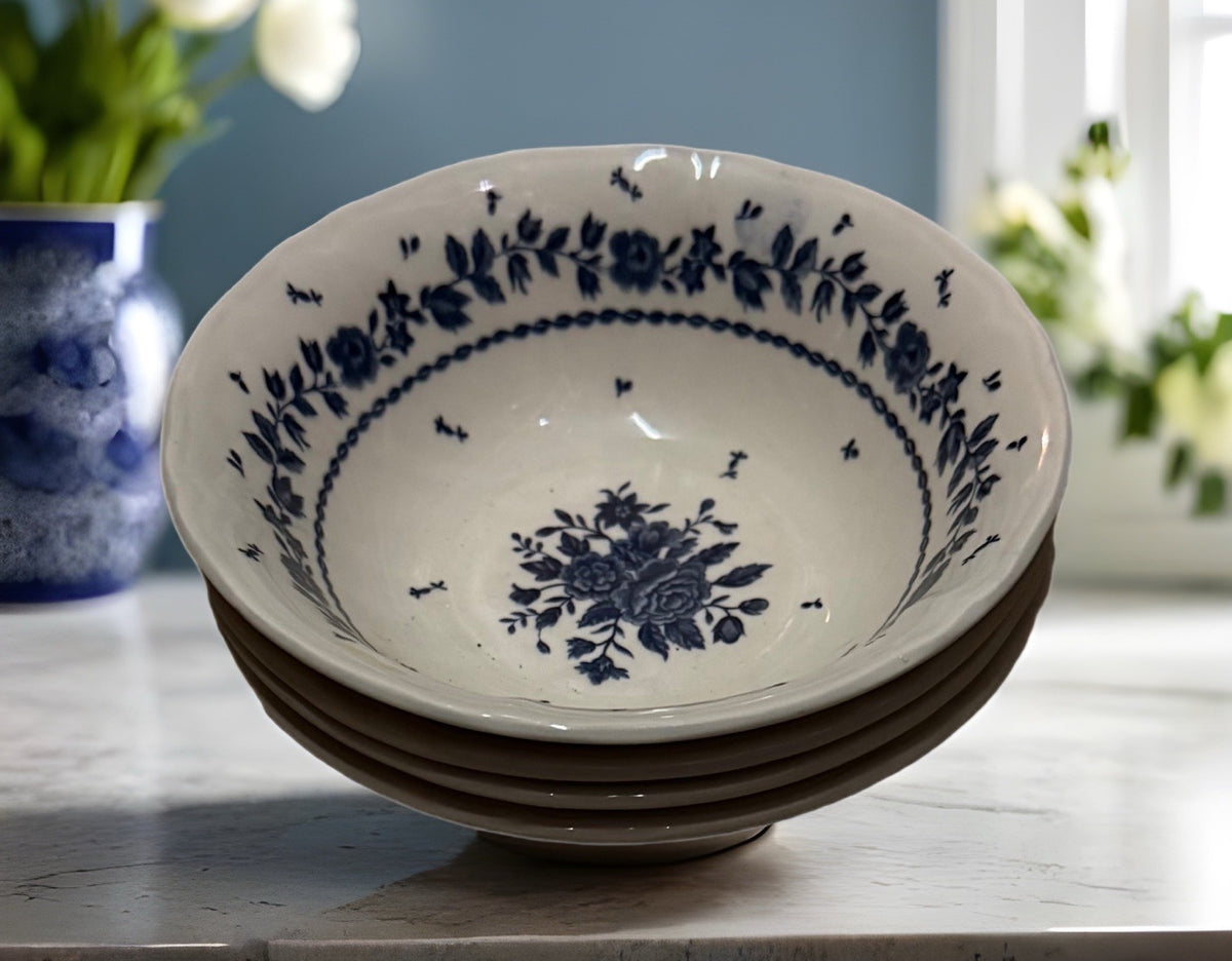 Nikko TABLE MATES Set of 4- Soup/Cereal Bowls Rare Blue Flowers 6 1/4" D