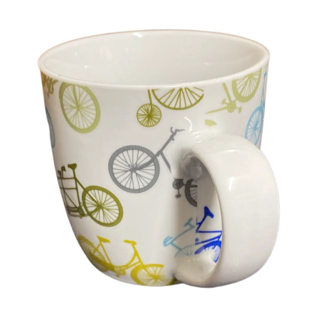 NOW Designs Bicycle Print White Ceramic Coffee Mug 12oz Cup