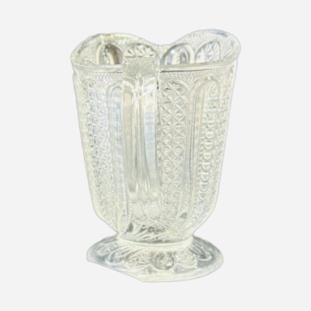 Vintage EAPG Pressed Glass Pitcher Daisy & Button Pattern 4.5” H Wavy Rim