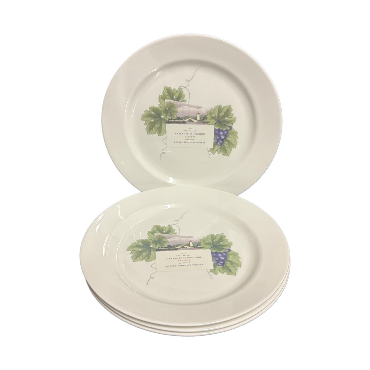 WEDGWOOD 4-Dinner Plates GRAND GOURMET Bone China England Wine Accent Plate 10"D