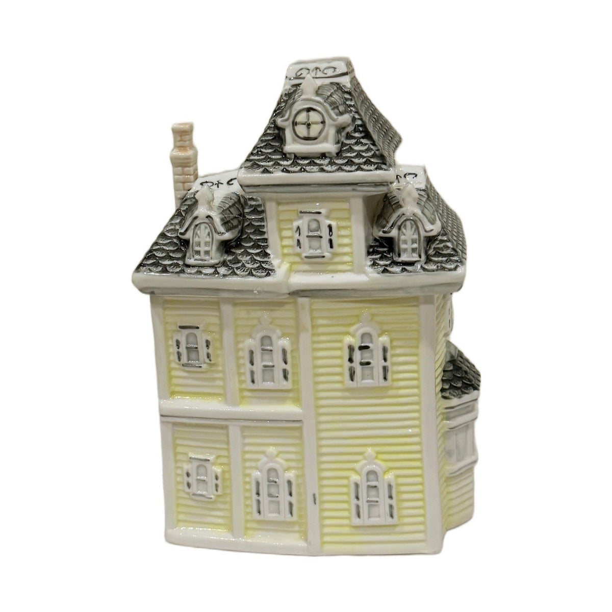 Victorian House Cookie Jar Yellow Ceramic Home Collectible Kitchen Storage