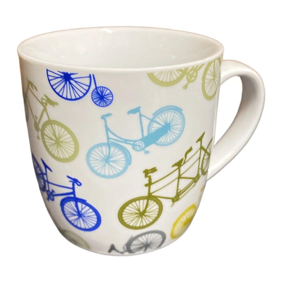 NOW Designs Bicycle Print White Ceramic Coffee Mug 12oz Cup