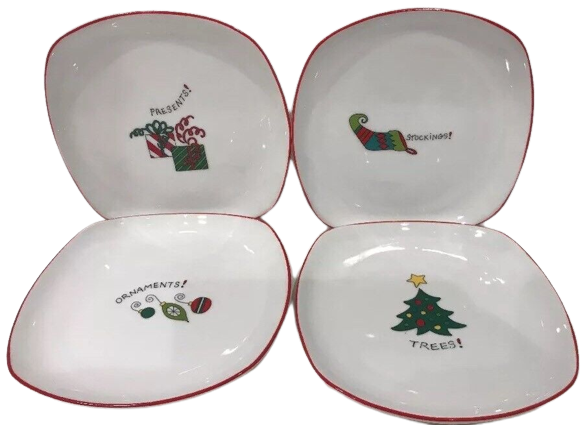 Fitz & Floyd Essentials Merry Christmas Set of 4 Canapé/Dessert Plates 