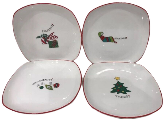 Fitz & Floyd Essentials Merry Christmas Set of 4 Canapé/Dessert Plates 