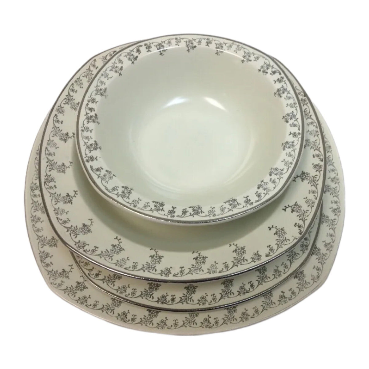 Vintage Homer Laughlin 58 Piece JADE SILVER China H33N8 Silver Flowers