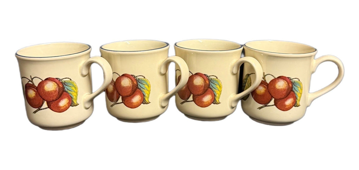 Staffordshire Autumn Fayre Cherry Mugs Set 4 England Vintage 10 Oz. Cups 3 5/8”H