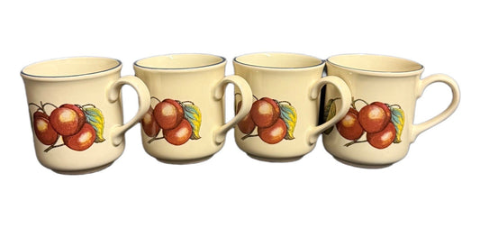 Staffordshire Autumn Fayre Cherry Mugs Set 4 England Vintage 10 Oz. Cups 3 5/8”H