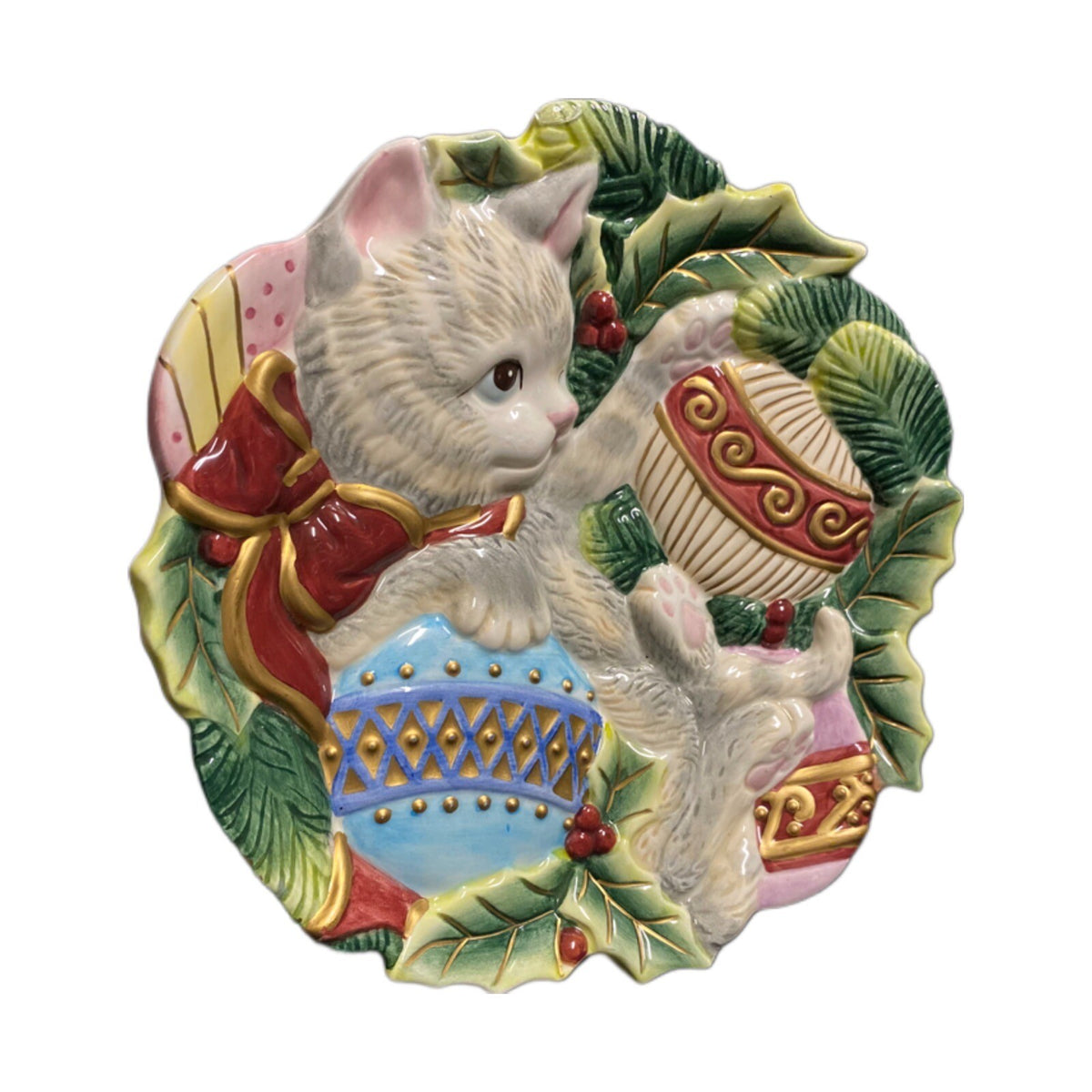 Fitz and Floyd Plate Christmas Kitty Cat Decorative Holiday Dish Ornaments