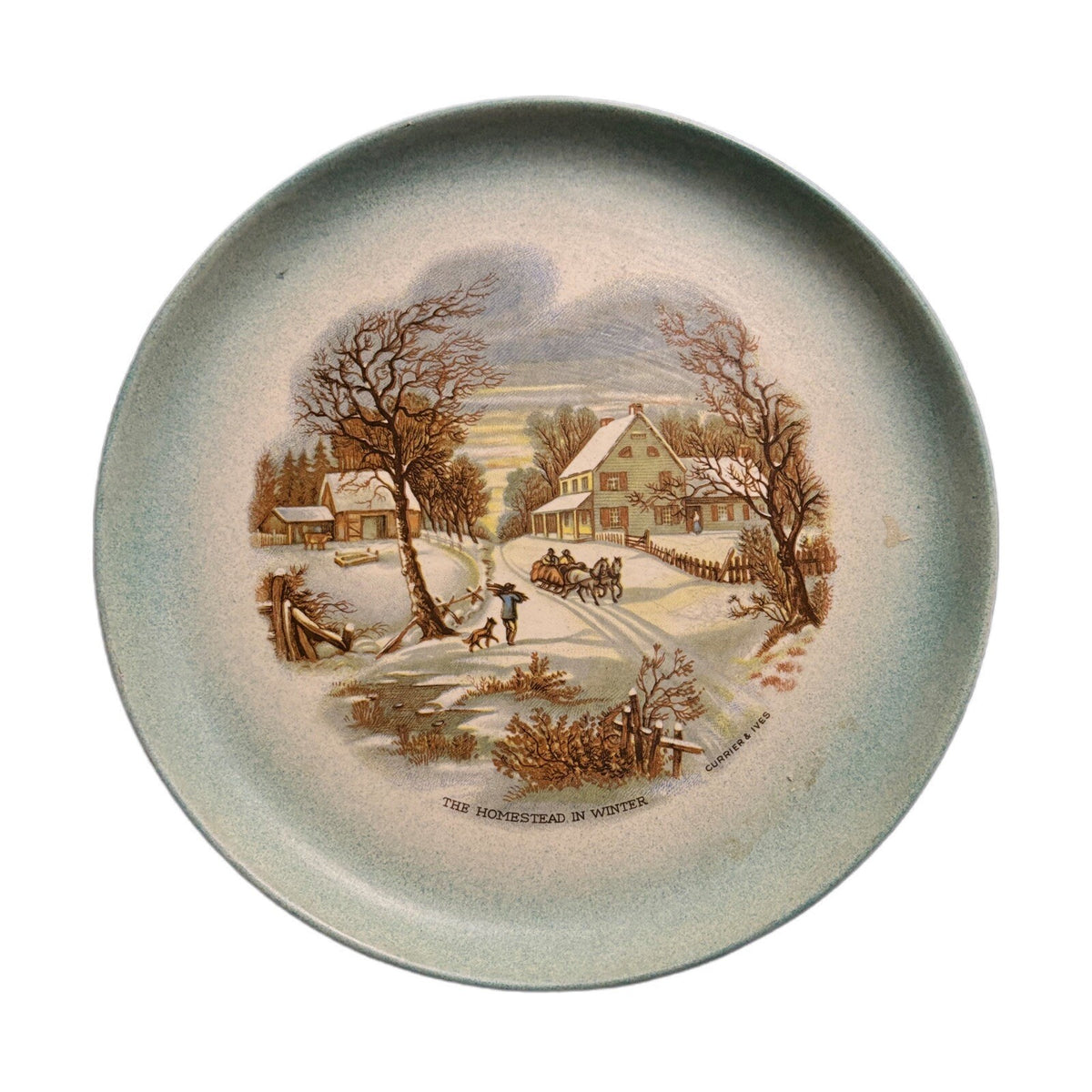 RARE Currier & Ives 4 Plates THE HOMESTEAD IN WINTER Collection BEAGLE APRIL1975