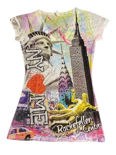 Miss Posh NY V-Neck Graphic Tee Small Statue of Liberty Empire State Top
