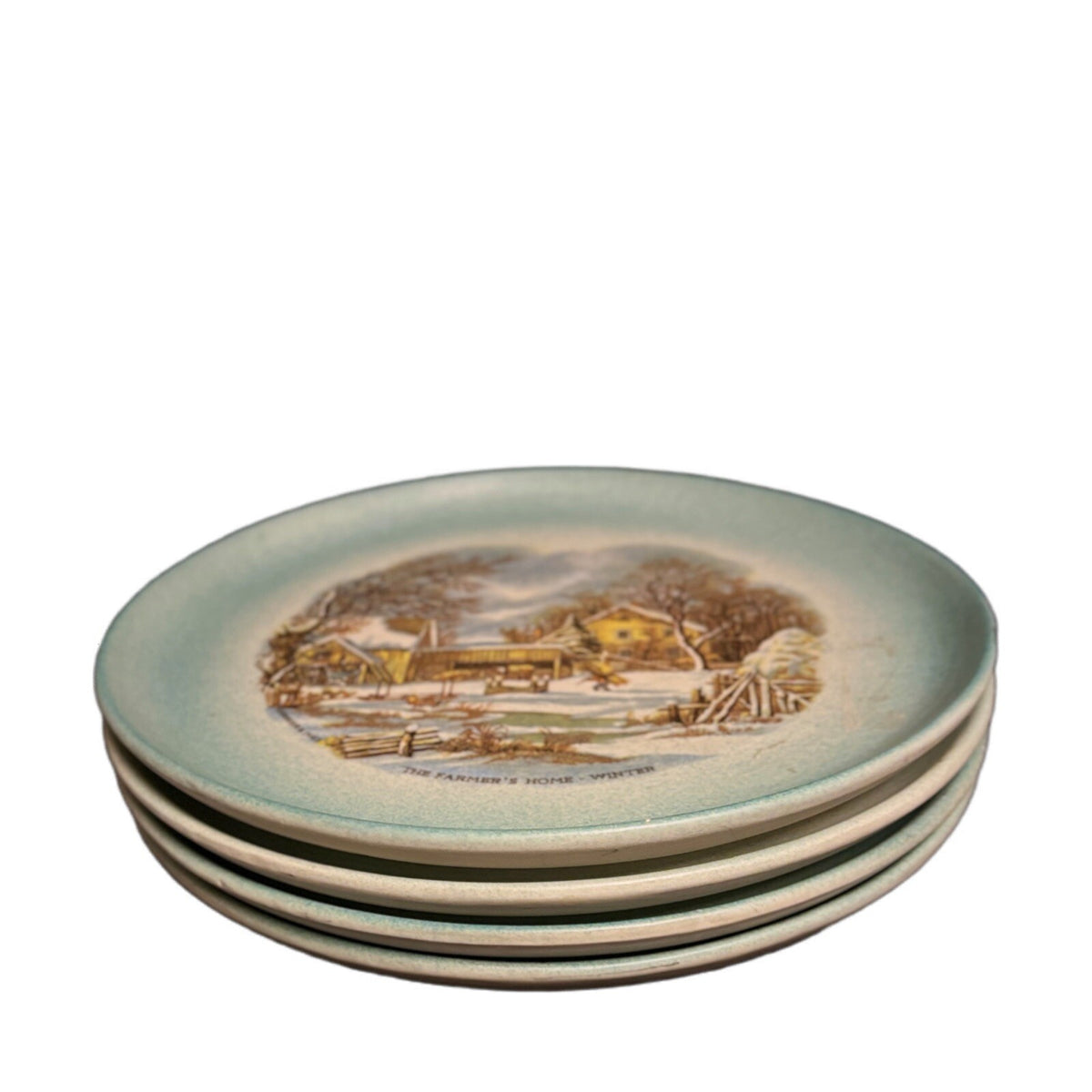 RARE Currier & Ives 4 Plates THE HOMESTEAD IN WINTER Collection BEAGLE APRIL1975