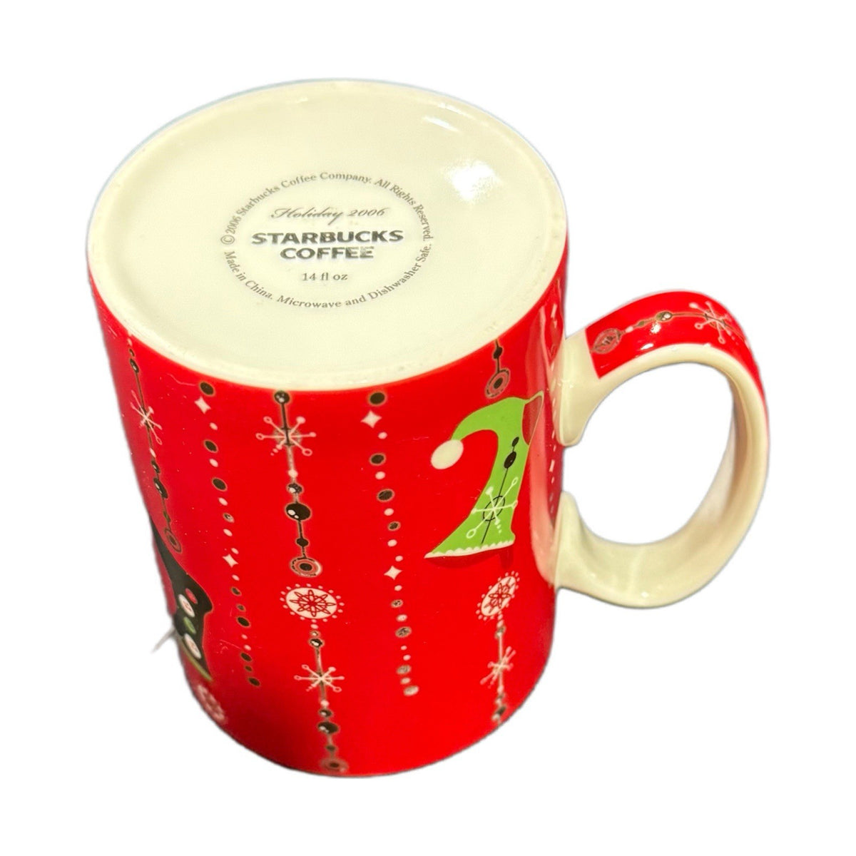 Starbucks Holiday Mug 2006 Christmas 14 oz Elf Shoe Red Snowflake Coffee Cup