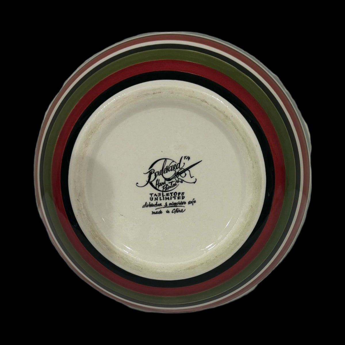 Tabletops Unlimited BOULEVARD 4 Cereal Bowls Hand Painted Bird Striped Soup Dish