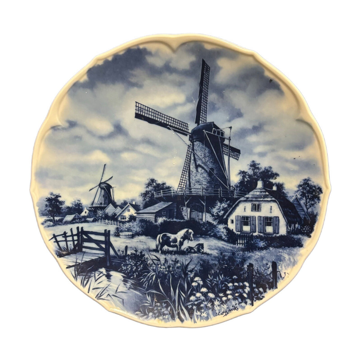 DELFT BLUE BLAWN Dutch Wall Hanging Windmill Collectors Accent Plate Holland