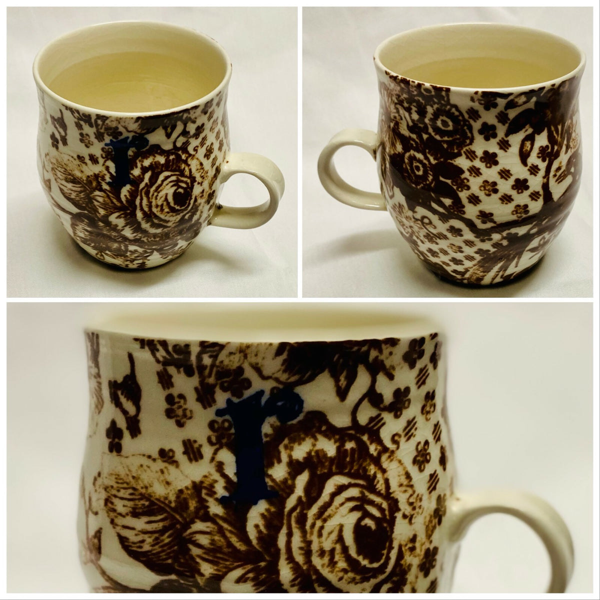 ANTHROPOLOGIE Homegrown Initial Mug Monogram Personalized Name Floral Coffee Cup