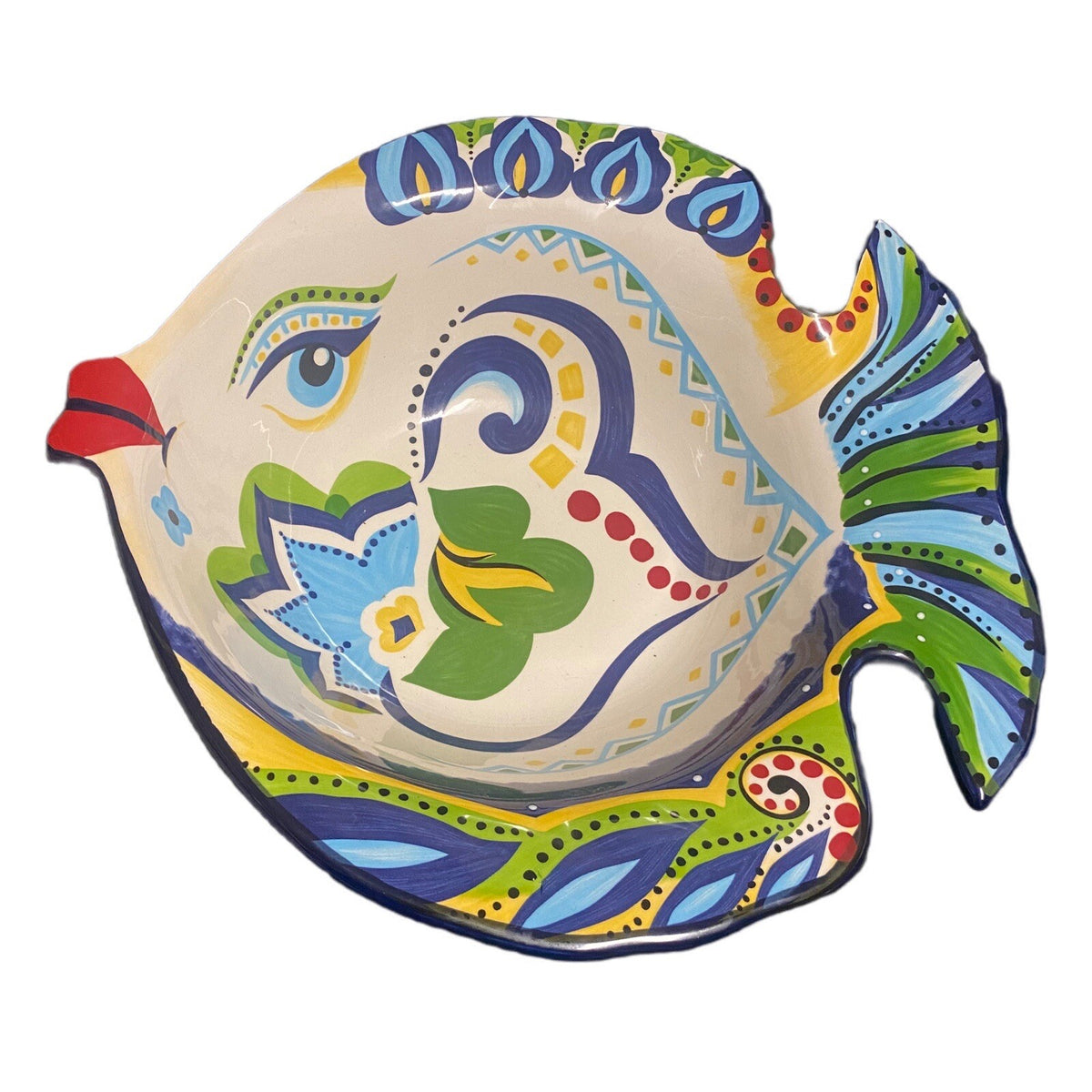 Espana Lifestyle Serving Bowl BOCCA Hand Painted Ceramic Fish Shaped Floral