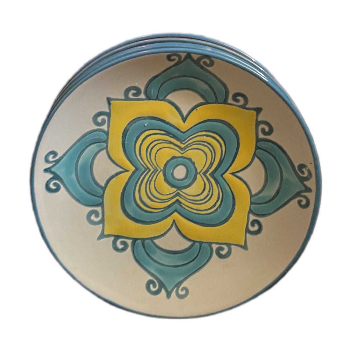 SPECTRUM 4-Appetizer Plates Floral Ceramic Assorted Geometric Designs Dessert