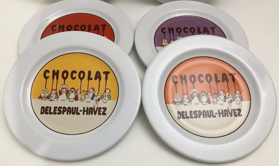6-Pottery Barn CHOCOLATE Salad Plates Delespaul-Havez Ceramic Dessert Dish